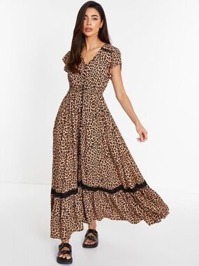 Caroline Morgan Leela Leopard Print Boho Maxi Dress - Size Small (women’s 6-8)
